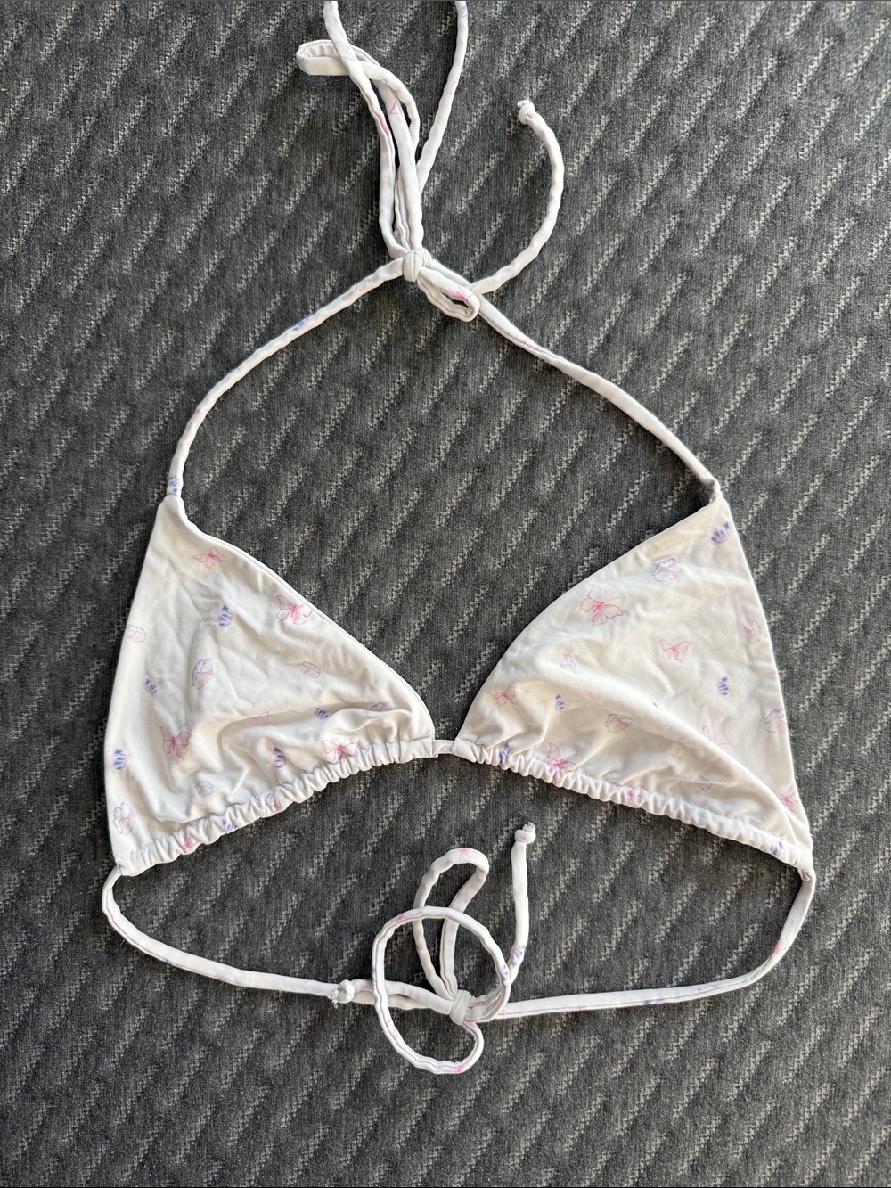 Djerf Avenue White Triangle Bikini Top with Pink & Lavender Print